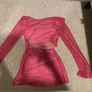 Meshki - Hilton Diamante Mesh Cowl Top and Mini Skirt